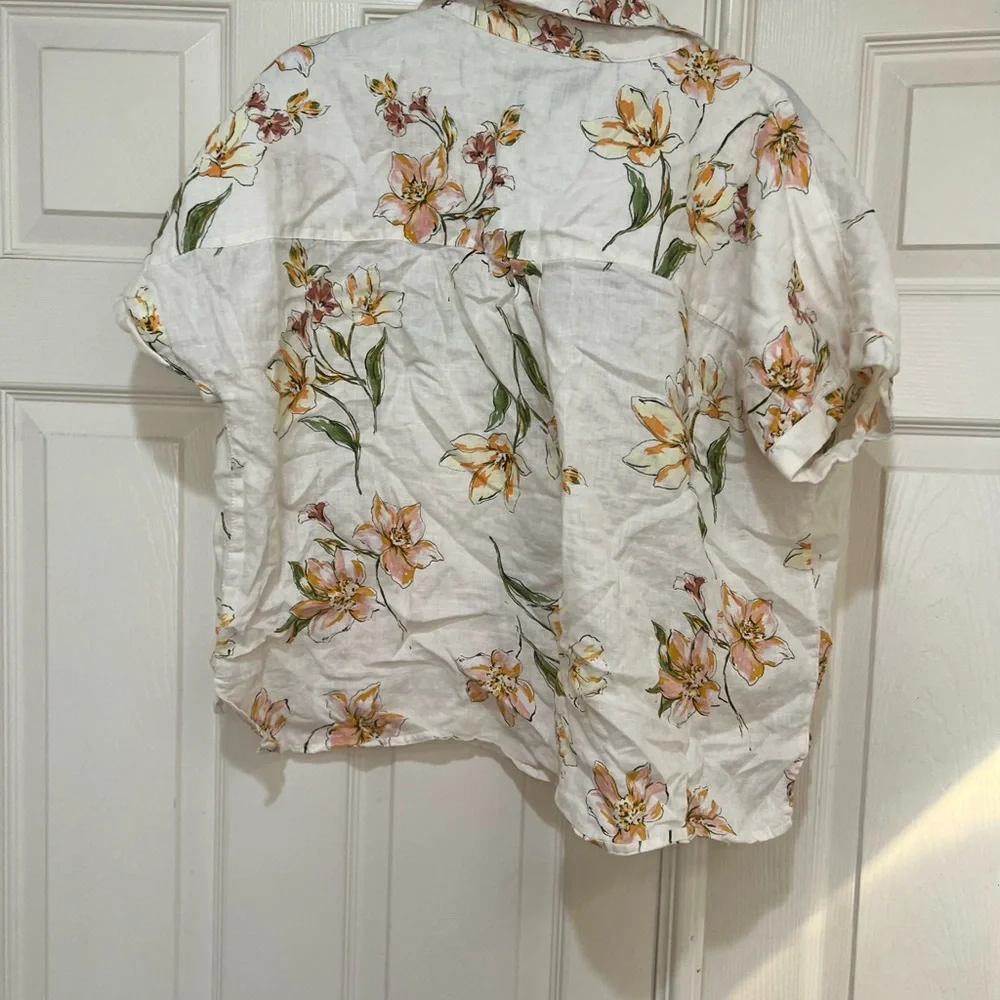rachel roy linen top‎ Tropical Floral Boxy Shirt Relaxed Beach Resort Wear Large